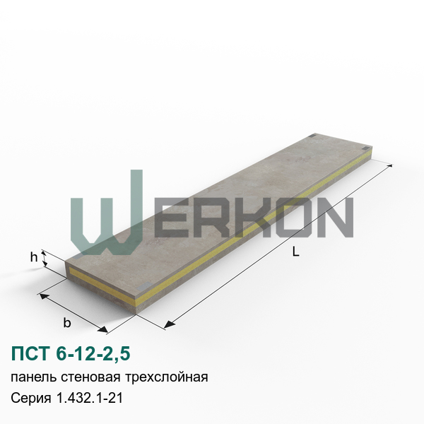 ПСТ 6-12-2,5 Панель стеновая трехслойная железобетонная Серия 1.432.1-21