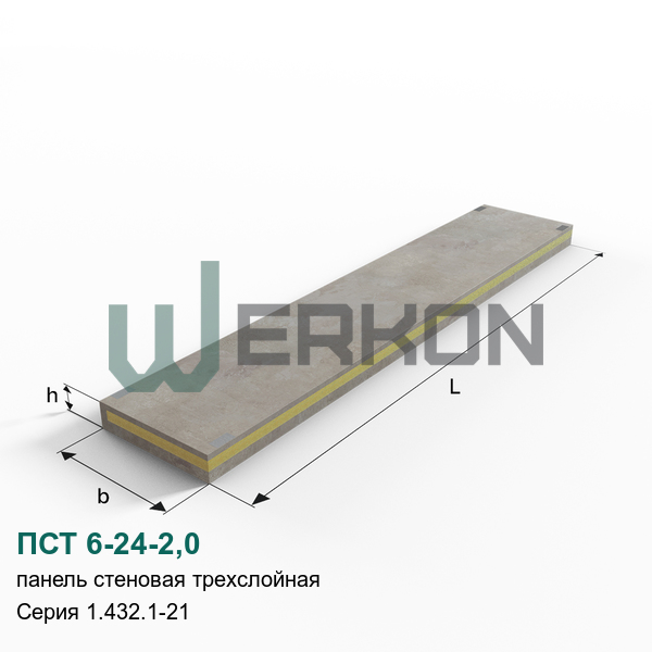 ПСТ 6-24-2,0 Панель стеновая трехслойная Серия 1.432.1-21