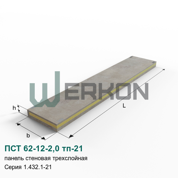 ПСТ 62-12-2,0 тп-21 Панель стеновая трехслойная Серия 1.432.1-21