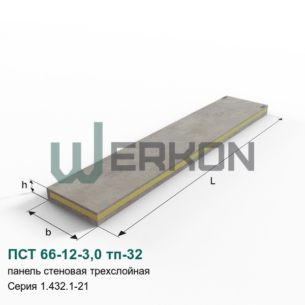 ПСТ 66-12-3,0 тп-32 Панель стеновая трехслойная Серия 1.432.1-21