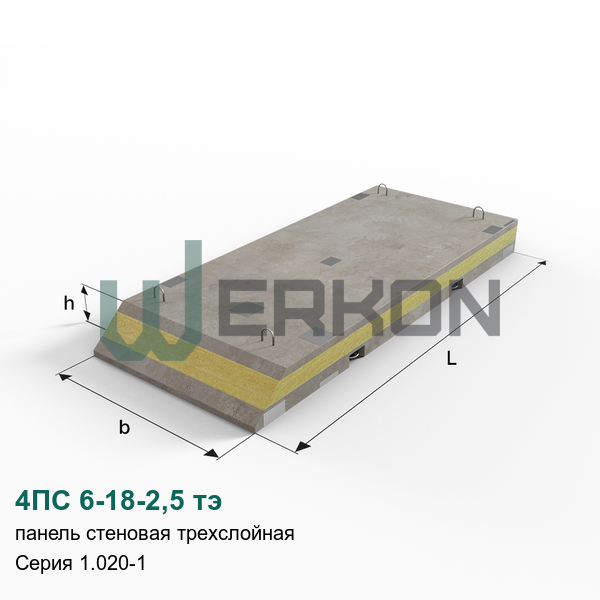 4ПС 6-18-2,5 тэ Панель стеновая трехслойная железобетонная Серия 1.020-1