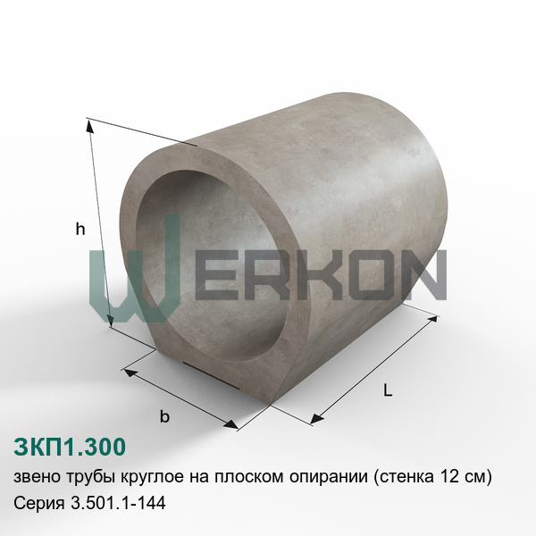 ЗКП1.300 Звено трубы круглое на плоском опирании (стенка 12 см) Серия 3.501.1-144