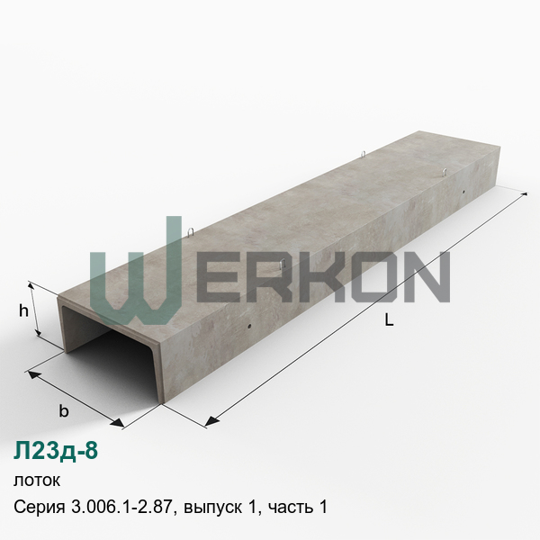 Л23д-8 Лоток железобетонный Серия 3.006.1-2.87, выпуск 1, часть 1