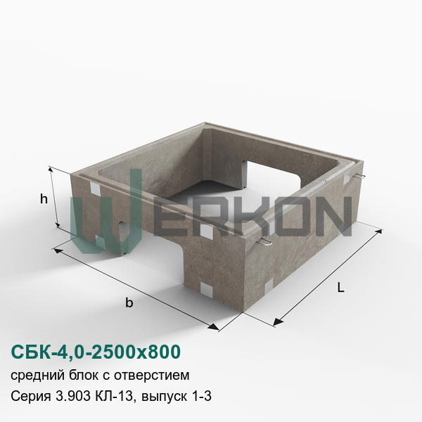 СБК-4,0-2500х800 Средний блок с отверстием Серия 3.903 КЛ-13, выпуск 1-3