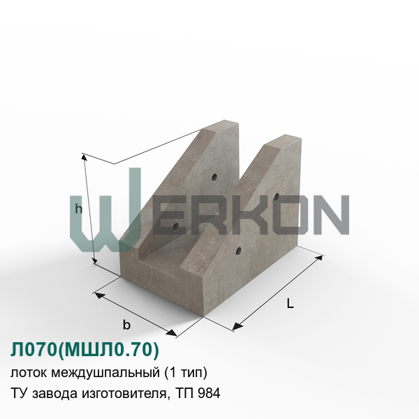 Л070(МШЛ0.70) Лоток междушпальный (1 тип) железобетонный ТУ завода изготовителя, ТП 984